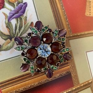 Vintage brooch, crystals, cabochons